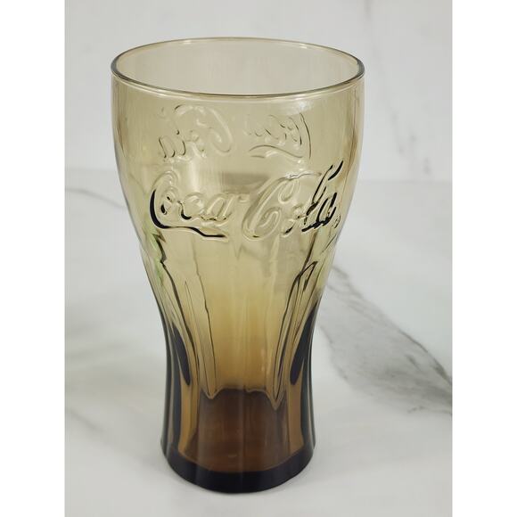 Coca Cola Libbey Drinking Glasses 17oz Embossed 6" Retro Green Blue Brown x3 - Picture 3 of 13